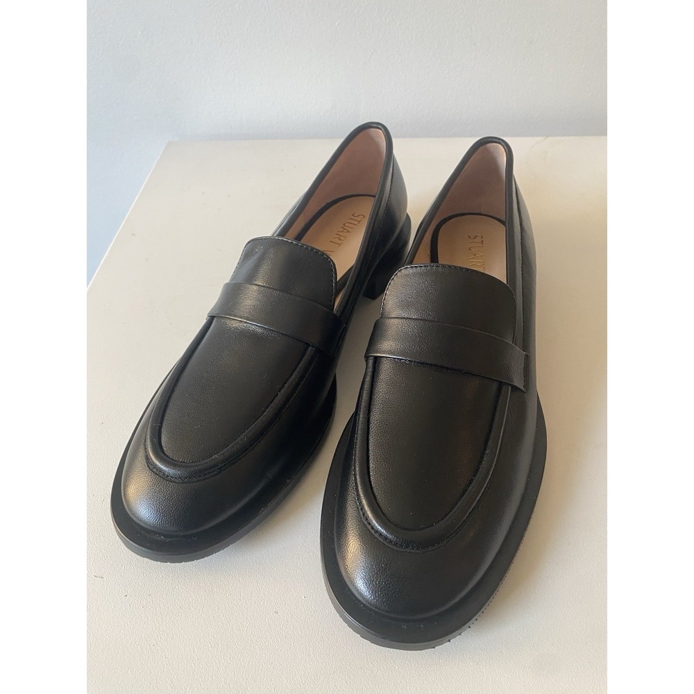 Stuart Weitzman Palmer Sleek Black leather Penny Loafers Women's 8.5